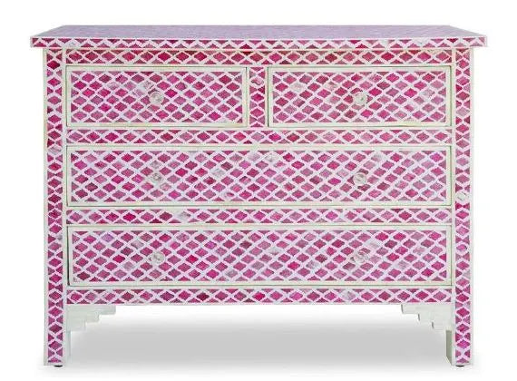 Bone Inlay Chest Of 4 Drawers , Eye Pattern In Pink