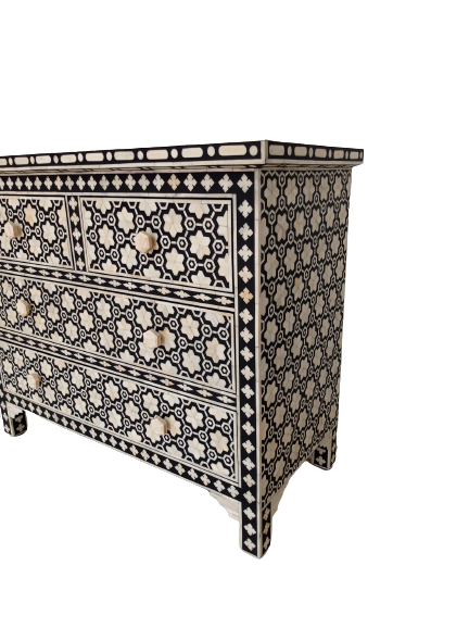 Bone Inlay Chest Of 4 Drawers , Black In Pattern