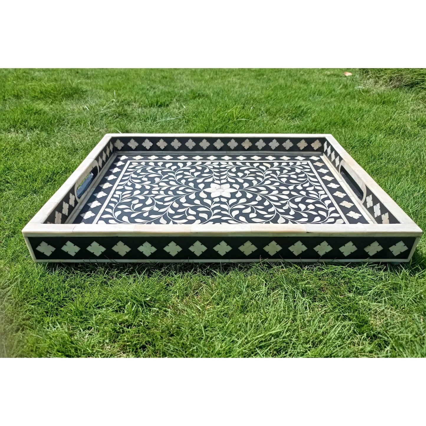 Handmade Customized Bone Inlay Floral Pattern Serving Tray