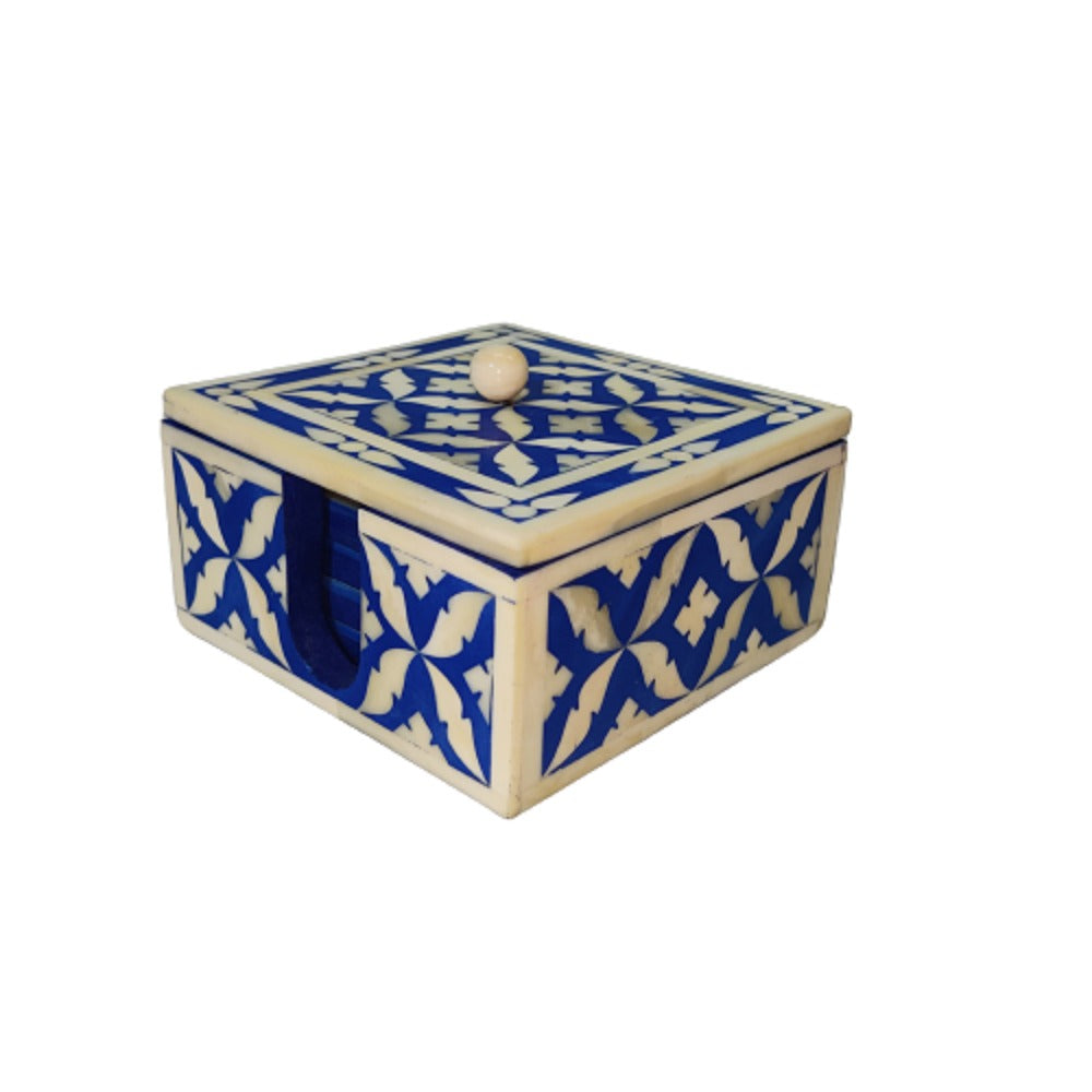 Handmade Customized Bone Inlay Geometric Pattern Set of 4 Tea Coaster
