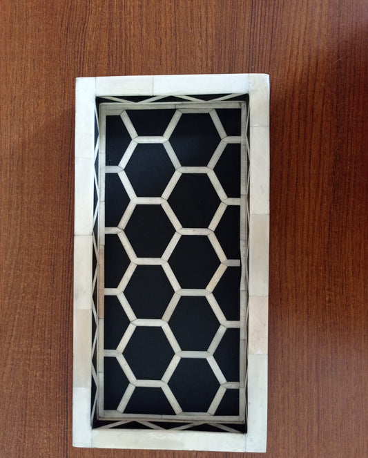 Handmade Customized Bone Inlay Honeycomb Pattern Serving Tray