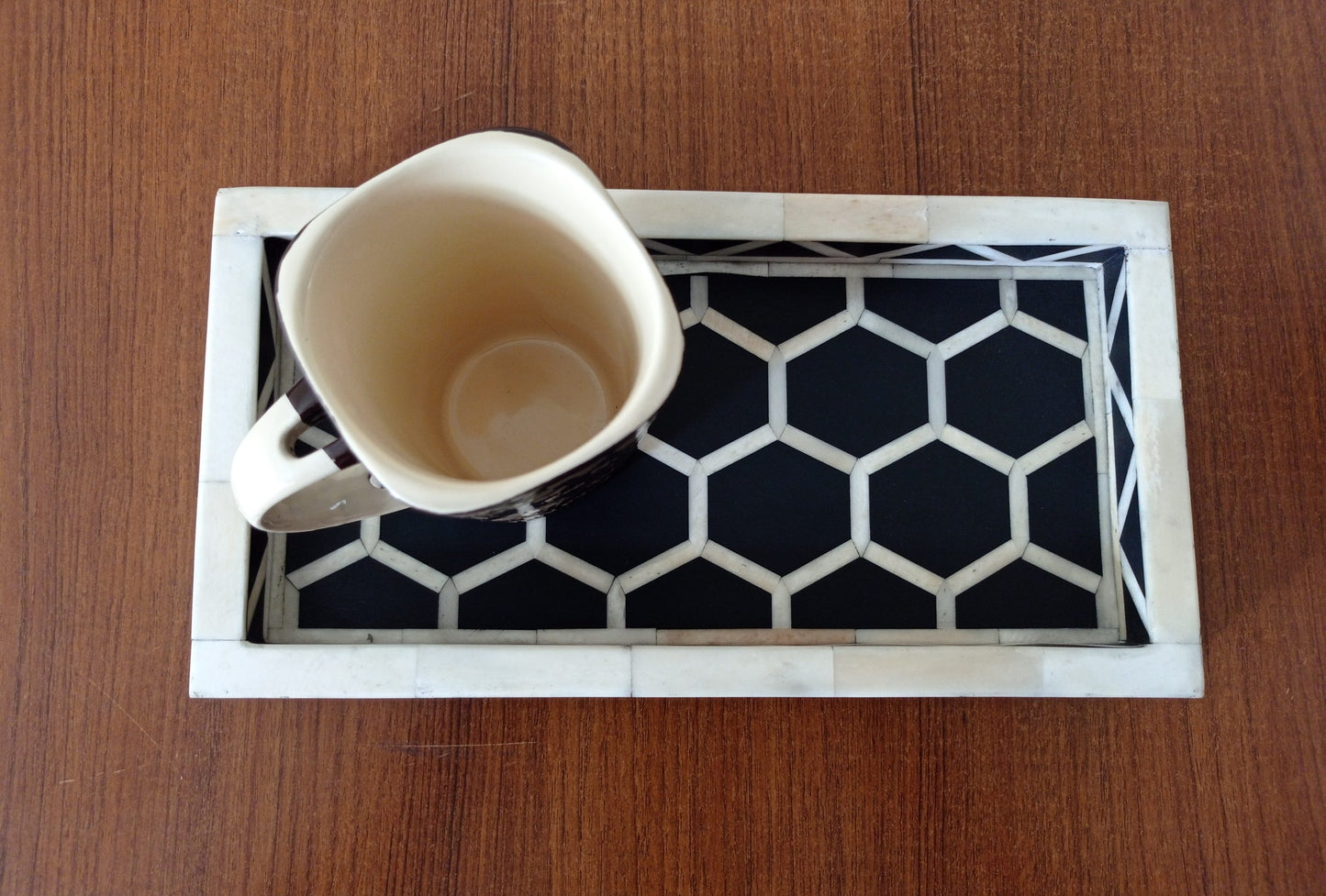 Handmade Customized Bone Inlay Honeycomb Pattern Serving Tray