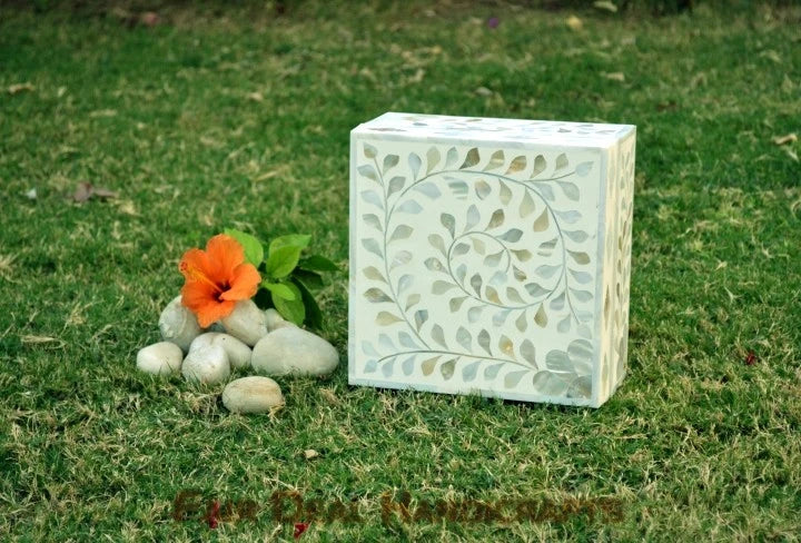 White mother of pearl inlay personalized jewelry box for women