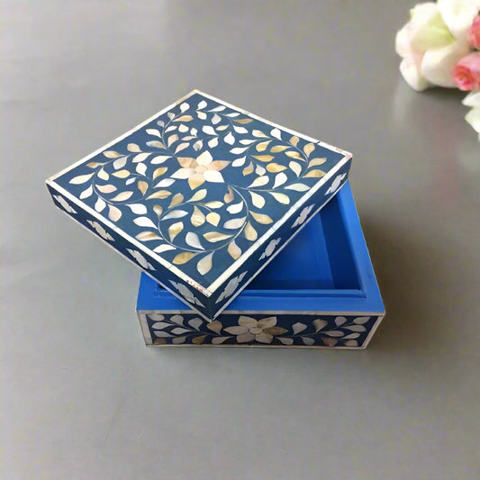 Handmade Mother of Pearl Customized Floral Pattern Jewelry Box